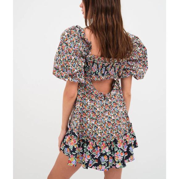 For Love & Lemons Hudson Mini Dress Black Floral Size Medium NWT Stretchy Back - Picture 8 of 15
